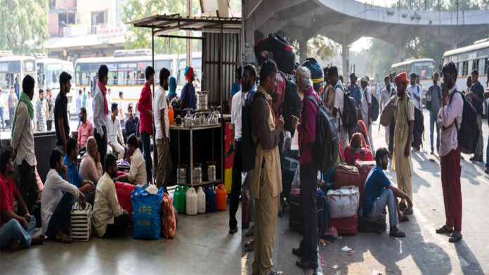 Delhi gas crisis kerosene stove demand migrant workers leaving Anand Vihar bus station 2026