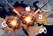 Iran Threatens Strikes on U.S. Companies in West Asia Starting April 1; Microsoft, Apple, Tesla Among Key Targets Iran US tensions targeting major tech companies like Microsoft Apple Tesla with West Asia conflict map and corporate icons
