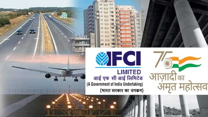 IFCI Limited office building with financial charts showing declining profits