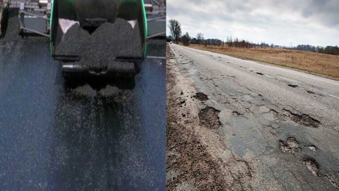 Asphalt road construction with bitumen laying machines in India