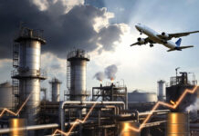 India Hikes Windfall Tax on Diesel, ATF as Global Oil Prices Surge Amid Iran Crisis Oil refinery in India with fuel storage tanks and aircraft in background amid rising global oil prices