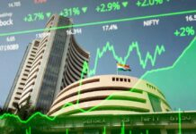 Sensex Surges Past 77,400, Nifty Tops 24,100 as Iran-US Tensions Ease, Boosting Investor Confidence Traders reacting to stock market surge on screens showing Sensex and Nifty gains