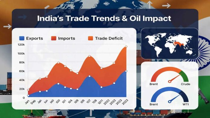 India Trade Deficit 2026 Analysis India trade deficit chart showing rising imports and exports data with oil prices impact