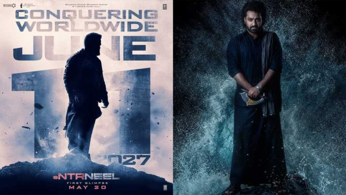 Jr NTR intense look in NTRNeel poster with rugged action avatar