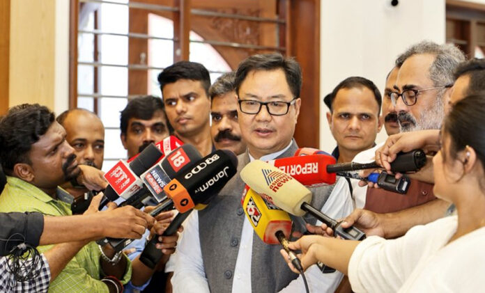 Kiren Rijiju addressing media and church leaders explaining FCRA Amendment Bill 2026 will not harm genuine NGOs