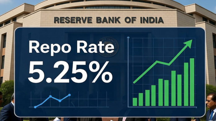 RBI headquarters and repo rate announcement 5.25 percent India policy