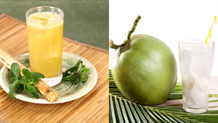 lemon water sugarcane juice coconut water comparison summer healthy drinks India