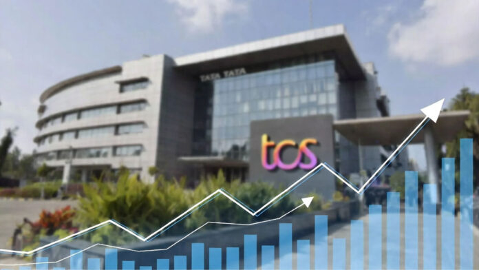 TCS headquarters building with financial results growth concept