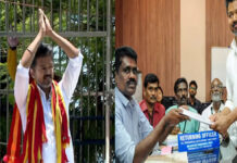 Thalapathy Vijay Enters Tamil Nadu Poll Race, Alleges ‘Conspiracy’ Against Him Vijay Thalapathy filing nomination in Tiruchirappalli surrounded by supporters during Tamil Nadu elections 2026