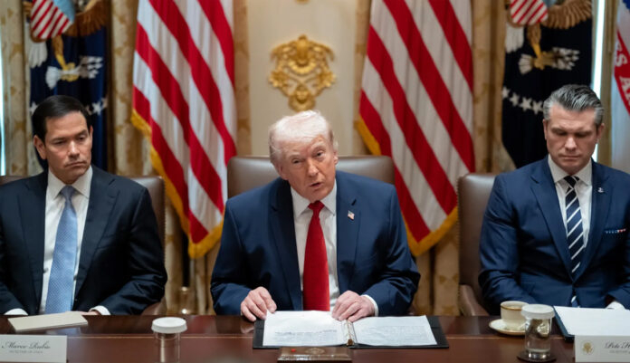 Donald Trump announcing FY2027 budget proposal with focus on defense and spending cuts