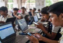 UP Board Result 2026 Today at 4 PM: Over 5.5 Million Students Await Class 10 & 12 Scores UP Board Result 2026 students checking results online laptop mobile anxious crowd
