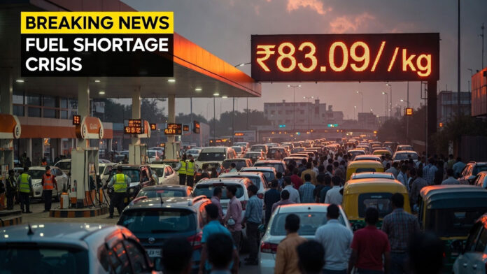 CNG price hike board at a Delhi fuel station showing updated rates above ₹83 per kg