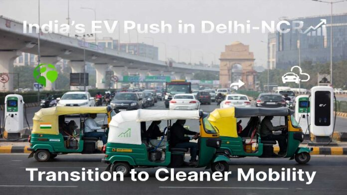 Electric auto-rickshaws operating on Delhi roads under new clean air and electric vehicle regulations