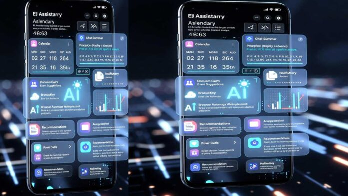 Google COSMO AI assistant interface showing proactive automation and screen awareness features on smartphone