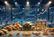 India’s Gold Imports Surge 82% in April Despite Duty Hike as Trade Deficit Hits Three-Month High Gold jewelry and silver bullion displayed in an Indian bullion market amid rising imports and higher government duties