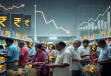 Inflation Pressure Threatens India’s Growth Story as Consumer Spending and FMCG Demand Show Signs of Slowdown Indian consumers shopping for daily essentials amid inflation and slowing FMCG demand concerns