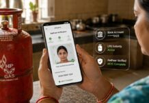 LPG Subsidy Alert: Consumers Without eKYC May Lose Gas Subsidy After June 30 Woman using mobile phone to complete LPG gas subsidy eKYC verification online in India