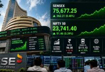 Stock Market Today: Sensex Jumps Over 300 Points, Nifty Crosses 23,750 as IT and Banking Stocks Rally Indian stock market update showing Sensex and Nifty trading higher with green market indicators
