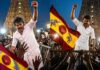 Thalapathy Vijay Shakes Tamil Nadu Politics: TVK Surges in Debut Election, Challenges Dravidian Giants Thalapathy Vijay addressing a massive political rally in Tamil Nadu during 2026 elections as TVK gains strong momentum