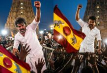 Thalapathy Vijay Shakes Tamil Nadu Politics: TVK Surges in Debut Election, Challenges Dravidian Giants Thalapathy Vijay addressing a massive political rally in Tamil Nadu during 2026 elections as TVK gains strong momentum