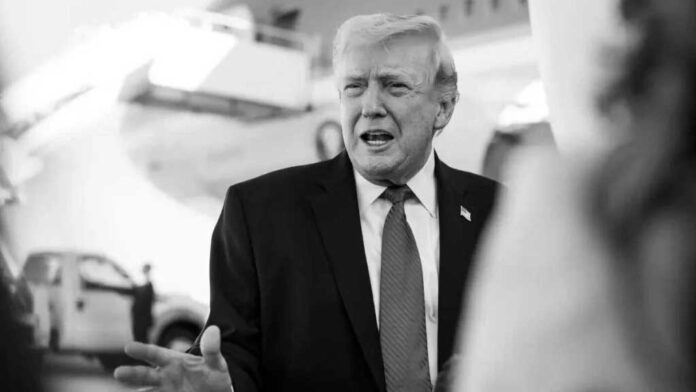 Donald Trump speaking at the White House addressing Iran tensions and military options
