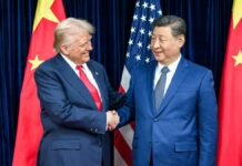 Trump Targets Biden Administration, Says Xi Jinping Was ‘100% Right’ About America’s Decline Donald Trump speaking at a podium while discussing US-China relations and criticizing the Biden administration