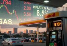 US Wholesale Inflation Hits Highest Level Since 2022 as Energy Prices Surge Amid Iran Conflict Fuel prices rising at a US gas station as inflation and energy costs surge across the economy