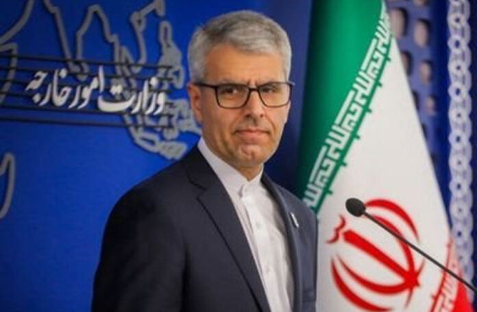 Iran Foreign Ministry spokesman Esmail Baghaei speaks as Iran accuses the United States of blocking peace in the Middle East through militarism and intervention.