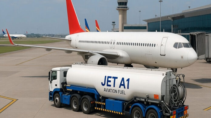 Commercial aircraft at an Indian airport as the government launches a fuel price stabilization scheme for airlines.