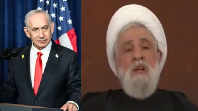 hezbollah-ceasefire-rejecti Hezbollah leader Naim Qassem delivers a Hezbollah ceasefire rejection speech in Beirut, demanding a full ceasefire and Israeli withdrawal from Lebanon