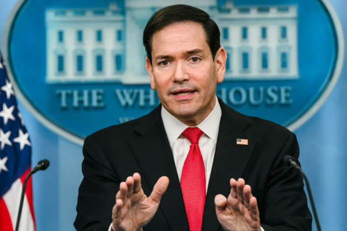 U.S. Secretary of State Marco Rubio speaks in Kuwait City during a regional tour aimed at reassuring Gulf allies as Washington continues negotiations with Iran.